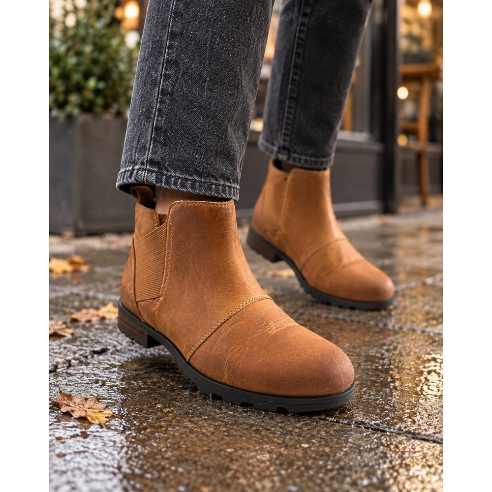 Sorel Emelie Chelsea Waterproof Leather Boots Major Military Brown 8
